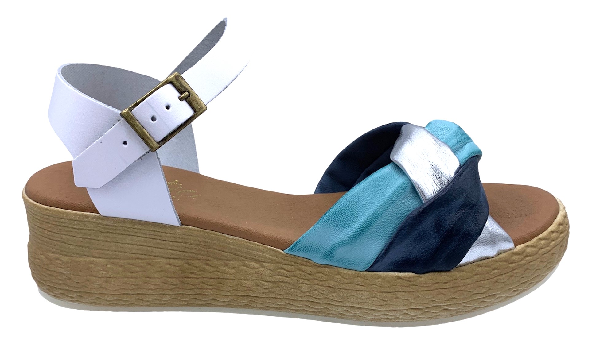 Dámské kožené sandále na klínku MISSTIC 2100 modré Velikost: 36 (EU)