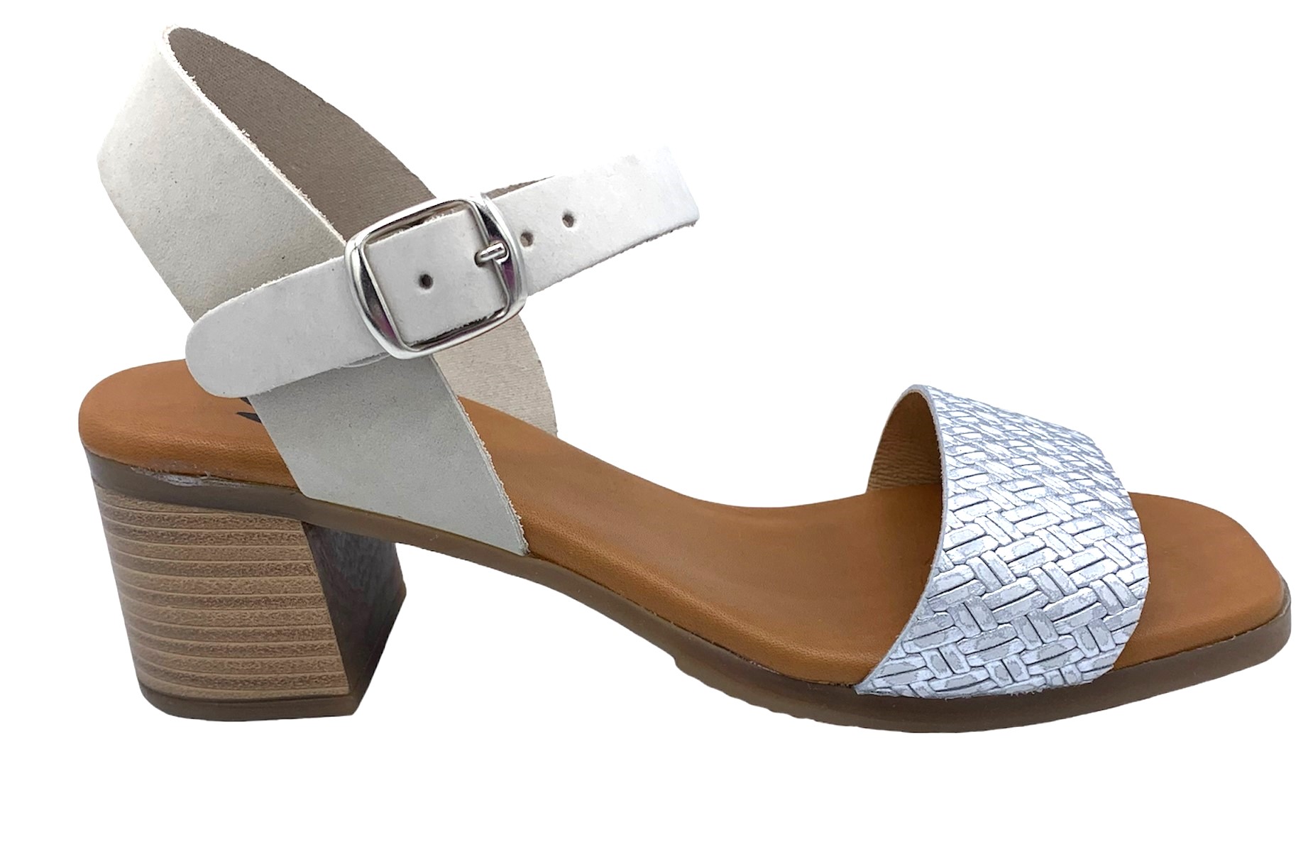 Dámské kožené sandále na podpatku MISSTIC 116004 sv.šedé Velikost: 38 (EU)
