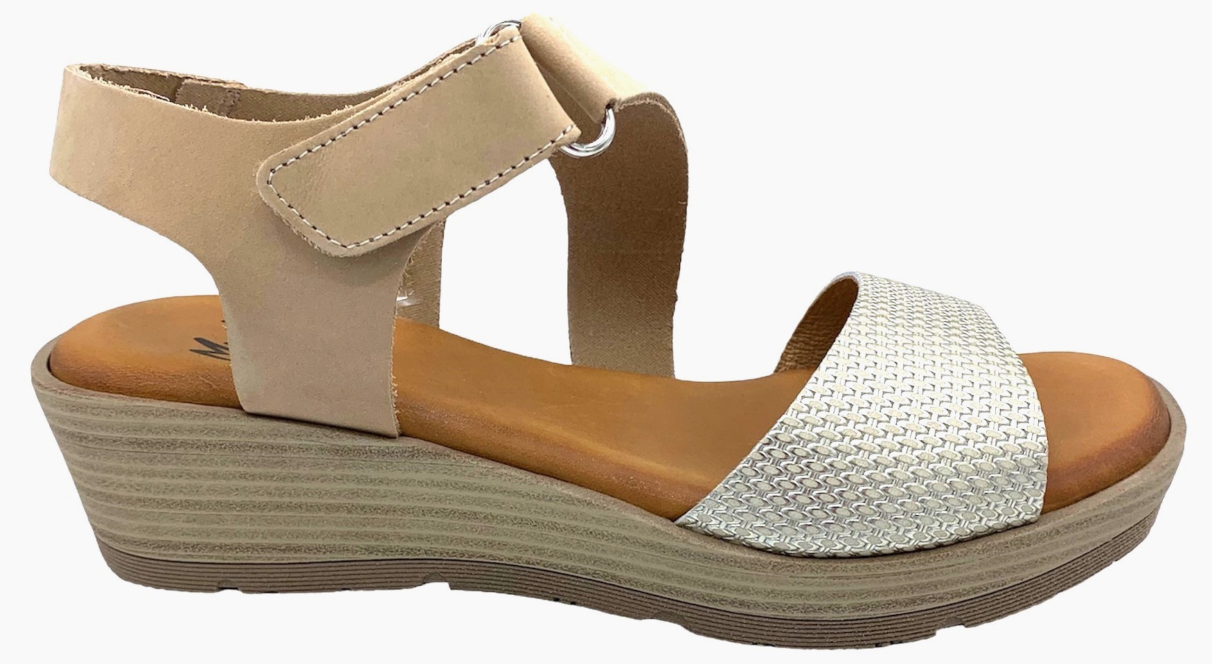Dámské kožené sandále na klínku MISSTIC 100140 béžové Velikost: 38 (EU)