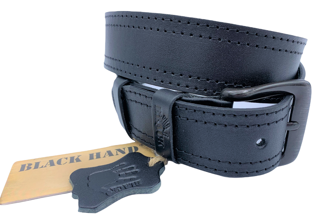 Pánský černý kožený pásek Black Hand 003 Délka: 120 cm