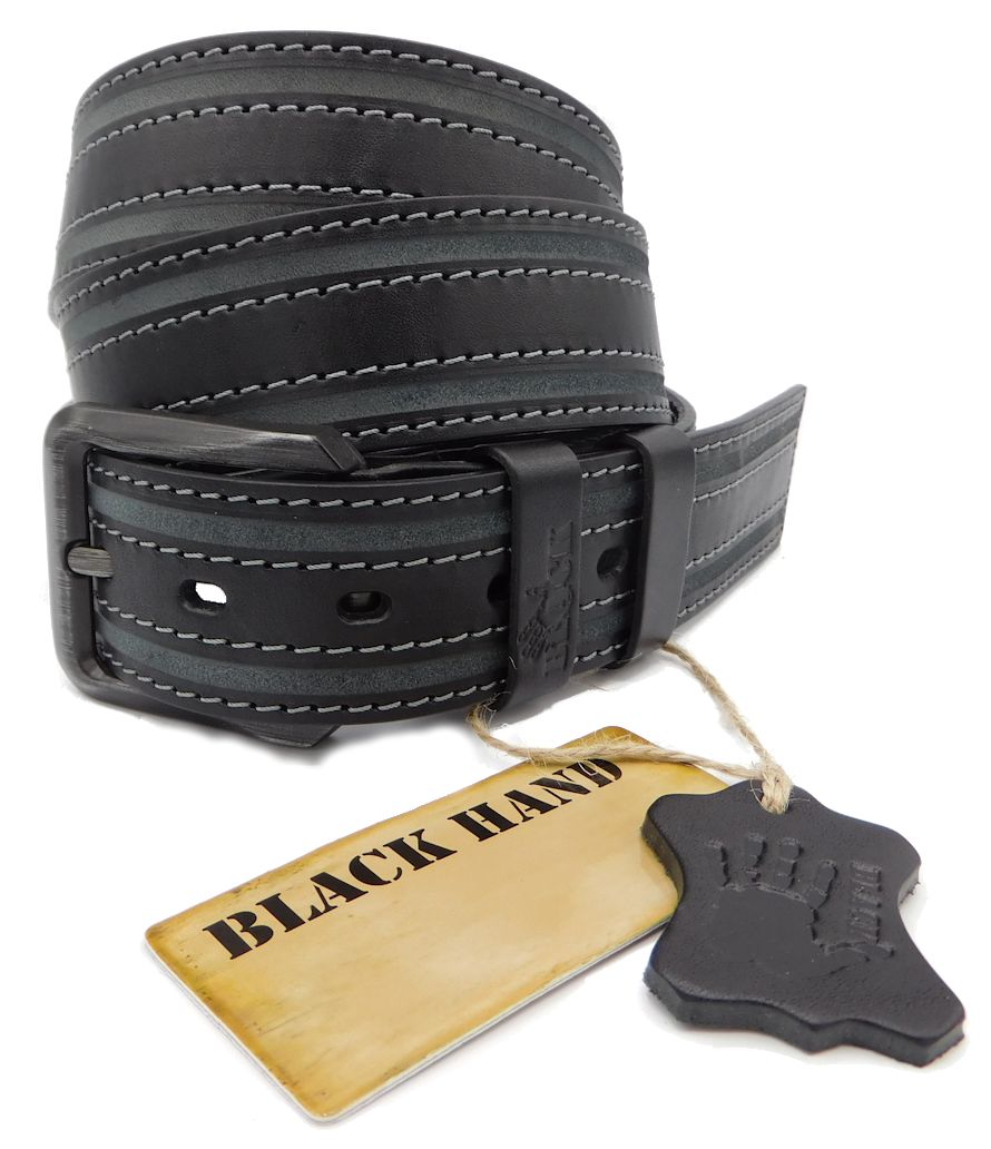 Pánský černý kožený pásek Black Hand 115 - 98 Délka: 100 cm