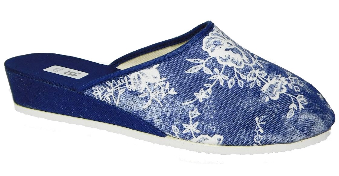 Dámské domácí pantofle Bokap 014 modré - bílá květina Velikost: 41 (EU)