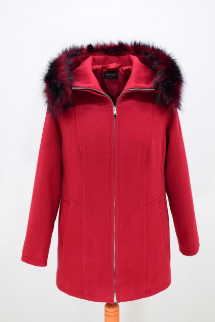 Dámský červený zimní kabátek Žaneta nadměrné velikosti.
