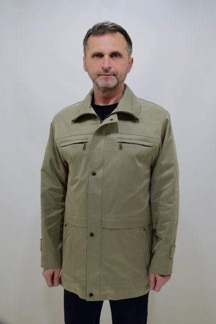 Pánská světlešedozelená jarní bunda Aleš nadměrné velikosti.