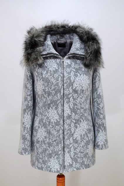 Dámský šedobílí zimní kabátek Žaneta vzor nadměrné velikosti.