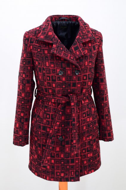 Dámský zimní červený kostkovaný kabát Sofie.