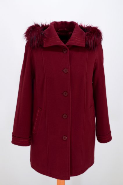 Dámský vínový zimní kabát Renata nadměrné velikosti.