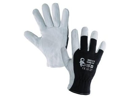Rukavice TECHNIK - koža+textil 8" čierno-biele