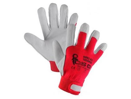 Rukavice TECHNIK - koža+textil,suchý zips, 9" červeno-biele