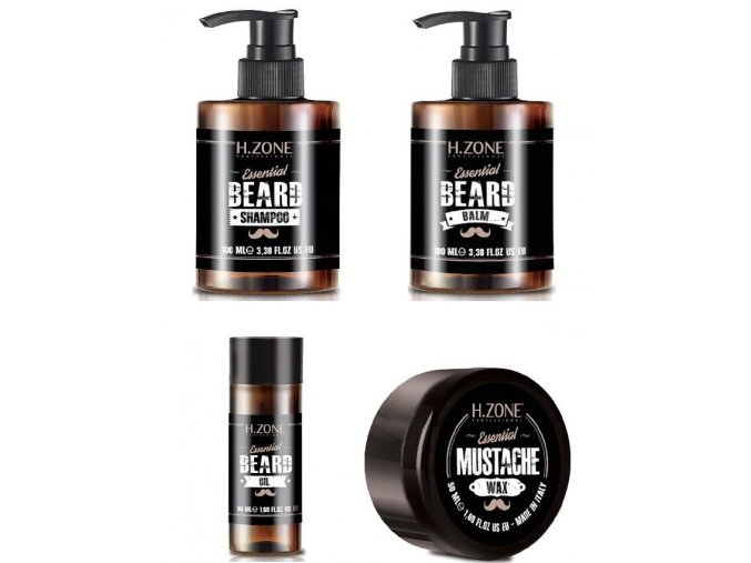 H-ZONE Essential Beard Set - sada péče o vousy (šampon, balzám, vosk a olej)