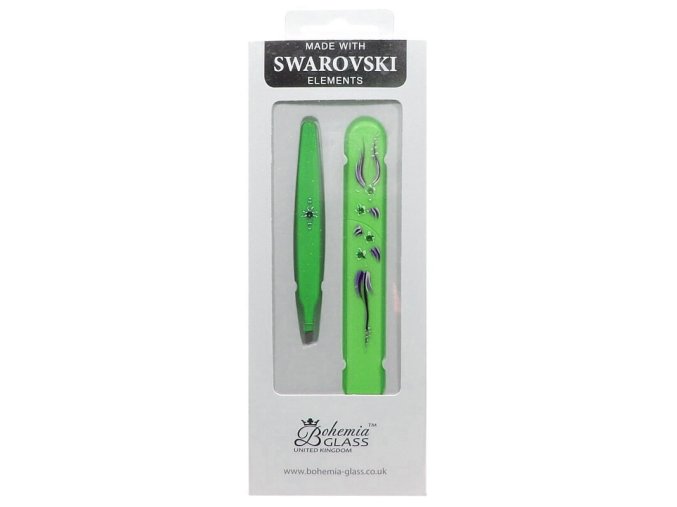 BOHEMIA CRYSTAL Dárkový SET - skleněný pilník s krytkou Green + pinzeta 97mm Green