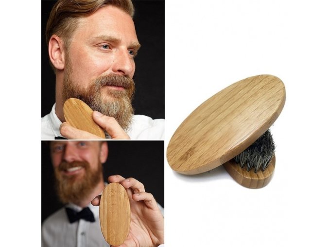 Beard Brush 1000-882 Dřevěný kartáček na vousy, přírodní žíně z divočáka - rozměr 8 x 4 x 3cm