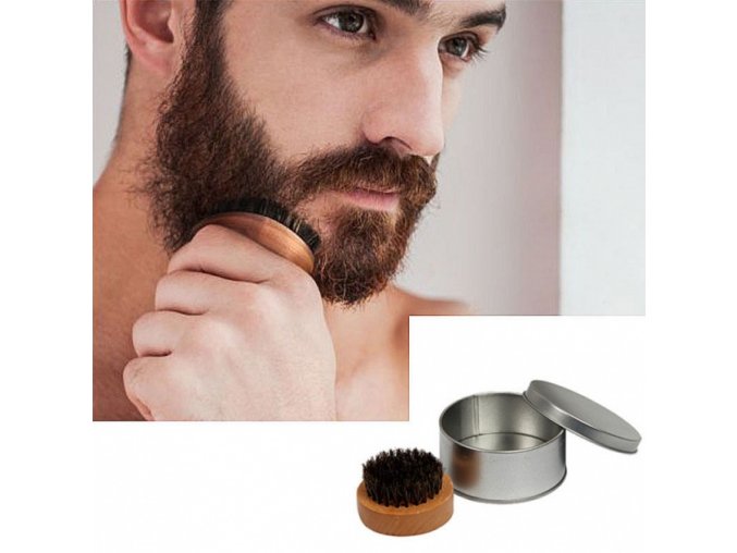 Beard Brush SL1600 Kulatý dřevěný kartáč na vousy, kančí štětiny - průměr 65mm