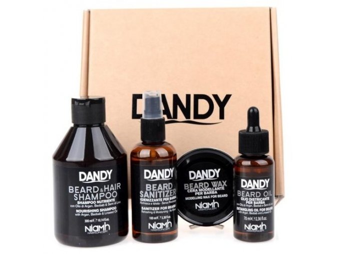 DANDY Beard Set Dárková sada péče na vousy (šampon, sanitizer, vosk a olej)