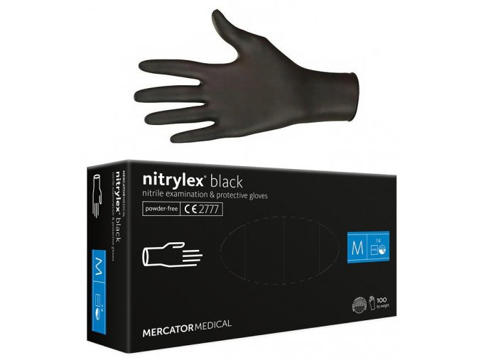 MERCATOR Nitrylex BLACK 100ks M - nitrilové rukavice pro vícenásobné použití - černé