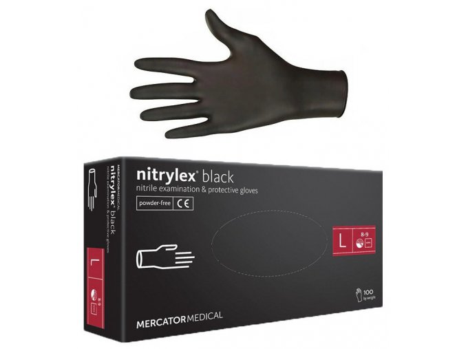 MERCATOR Nitrylex BLACK 100ks L - nitrilové rukavice pro vícenásobné použití - černé