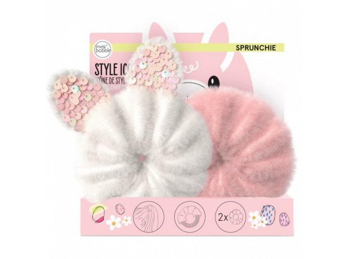 INVISIBOBBLE SPRUNCHIE Easter Cotton Candy 2ks - Látkové gumičky do vlasů - růžová + bílá