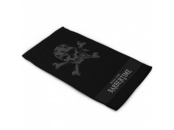 BARBERTIME Black Towel - stylový bavlněný ručník s pirátským logem - černý