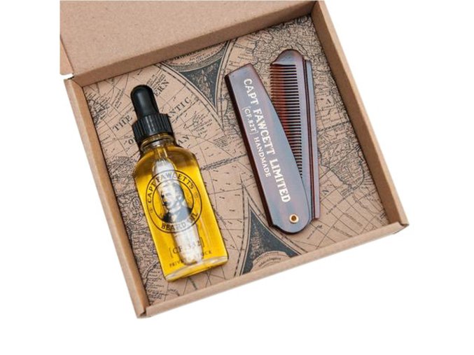 Dárková sada oleje a skládacího hřebenu na vousy CAPTAIN FAWCETT Private stock