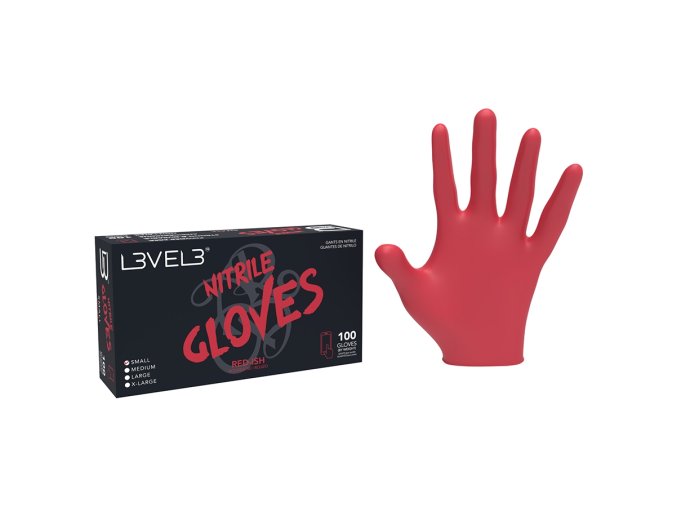 Červené profesionální nitrilové rukavice L3VEL3 Nitrile gloves M - Red 100ks