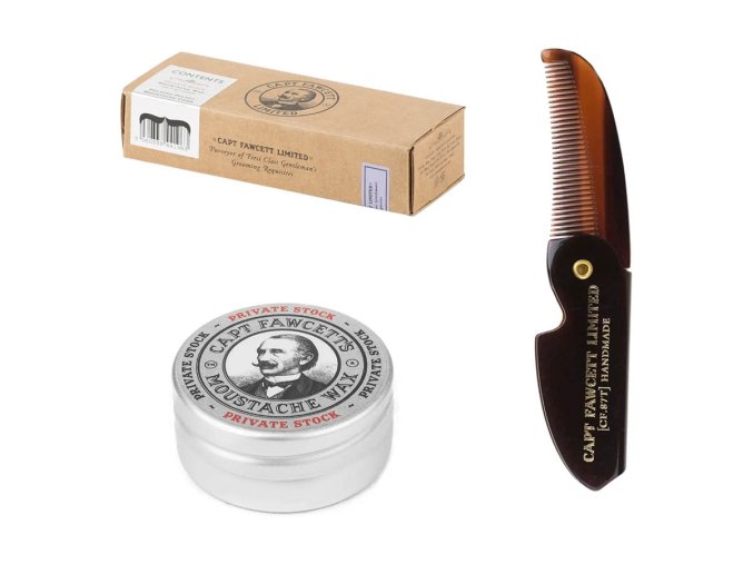 Dárková sada vosku a skládacího hřebínku na knír CAPTAIN FAWCETT Private stock