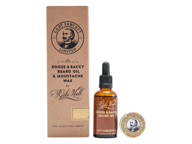 Sada oleje na vousy a vosku na knír CAPTAIN FAWCETT Ricki Hall's Booze and Baccy Oil & Wax gift set