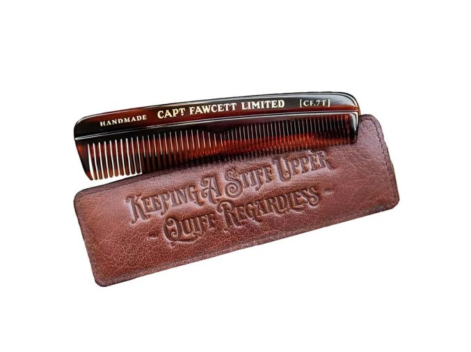 3015 pansky hreben na vlasy s kozenym pouzdrem captain fawcett hair comb with leather case