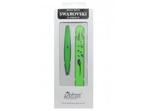 BOHEMIA CRYSTAL Dárkový SET - skleněný pilník s krytkou Green + pinzeta 97mm Green