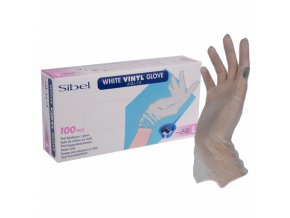 SIBEL L 8-9 White Vinyl Gloves 100ks - jednorázové vinylové rukavice - velké L