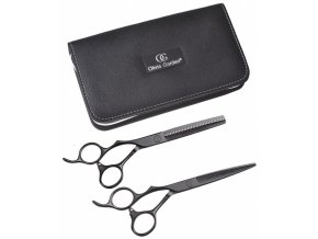 OLIVIA GARDEN SilkCut SET PRO Thinner Matt Black LEFT - sada nůžek pro leváky