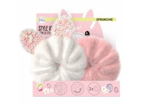 INVISIBOBBLE SPRUNCHIE Easter Cotton Candy 2ks - Látkové gumičky do vlasů - růžová + bílá