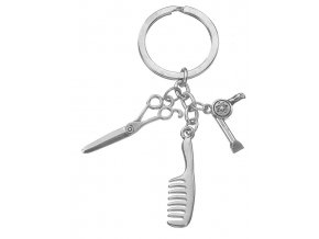 SIBEL 0145124 Kadeřnická klíčenka s přívěsky nůžky, hřeben, fén - stříbrná