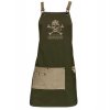 BARBERTIME Green Apron - barber zástěta s kapsami pirátský znak - zelenobéžová