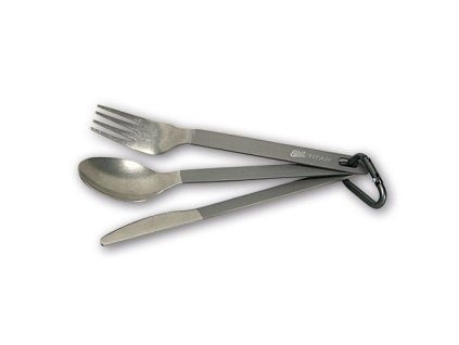 Titanový příbor ESBIT (lžíce, vidlička, nůž, karabinka)