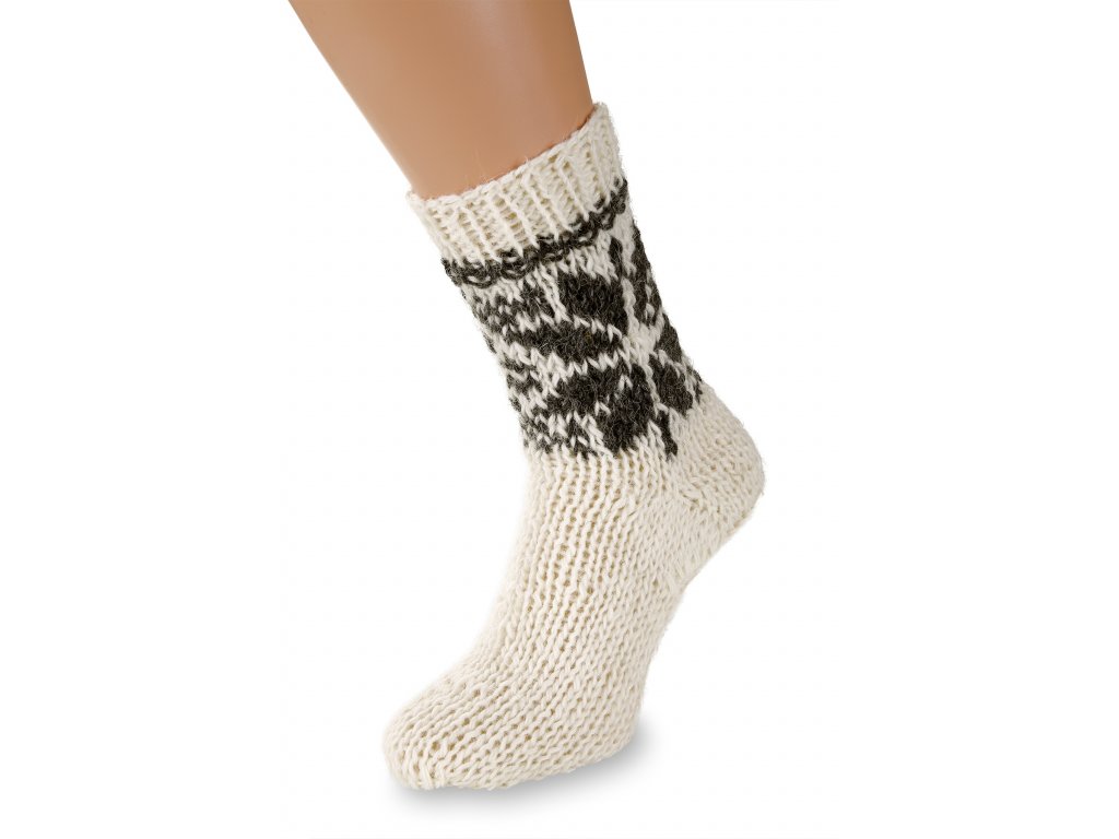 Ručně pletené ponožky 100% ovčí vlna bílá, s vločkou 2