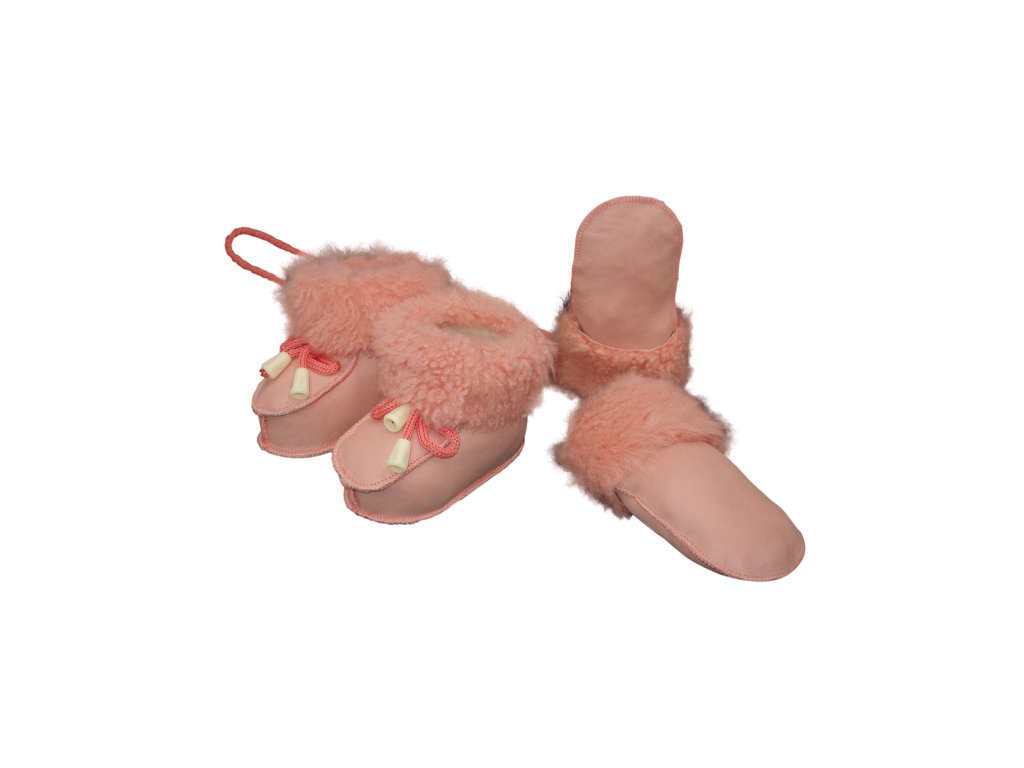 Kožené topánočky a rukavičky - set, ružový (velkost set deti 11,5 cm)