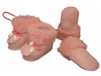 Kožené topánočky a rukavičky - set, ružový (velkost set deti 11,5 cm)