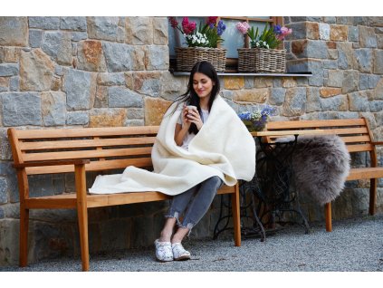 Vlnená Merino deka svetlá krémová