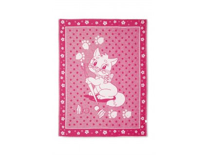 Jednostranná deka detská bavlna, 100x140 cm, růžová kočka (6)