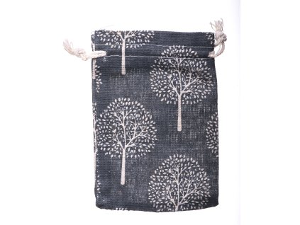 Bag linen gray with trees 10x14cm