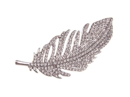 Brož list stříbrný s kamínky