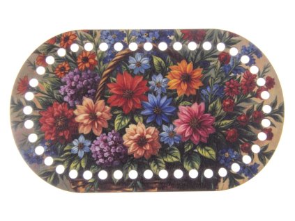 Oval plywood bottom - lid with flower print 20 x 12 cm