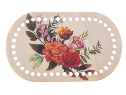 Dno víko překližkové ovál s potiskem přírodní s květy 20 x 12 cm