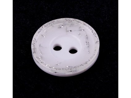 White button with silver edge 15 mm