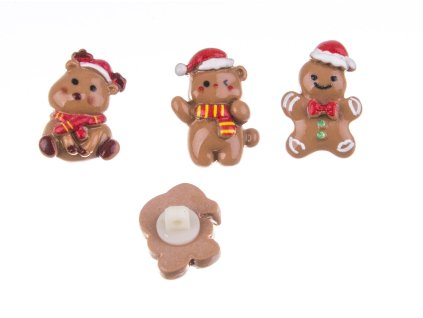 Vánoční knoflík medvídci a perníčci mix