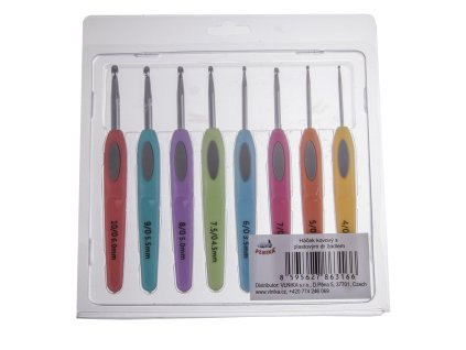 Metal crochet hook with plastic handle Lora set