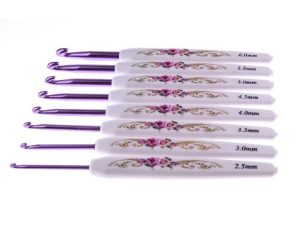 Háček kovový 14 cm s plastovým držadlem bílý s růží