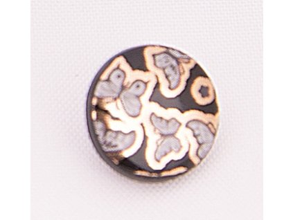 Knoflík 11 mm plastový černozlatý s motýly