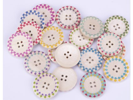 Guzik 40 mm dřevěný s barevným zdobeným okrajem MIX