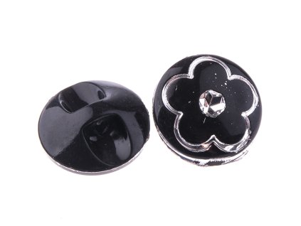 Knoflík 12,5 mm černý s kytkou